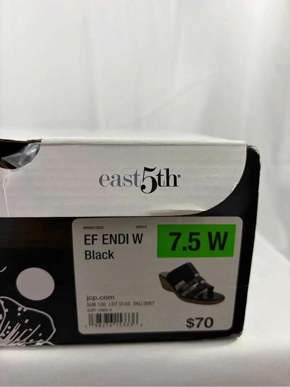 NWT East 5th Women's Size 7.5W Black Wedge Slide Sandals